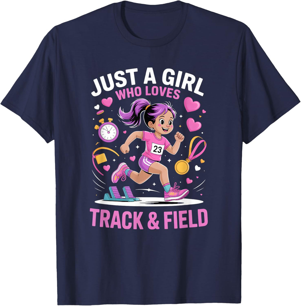Girls Track & Field T-Shirt - Navy Blue