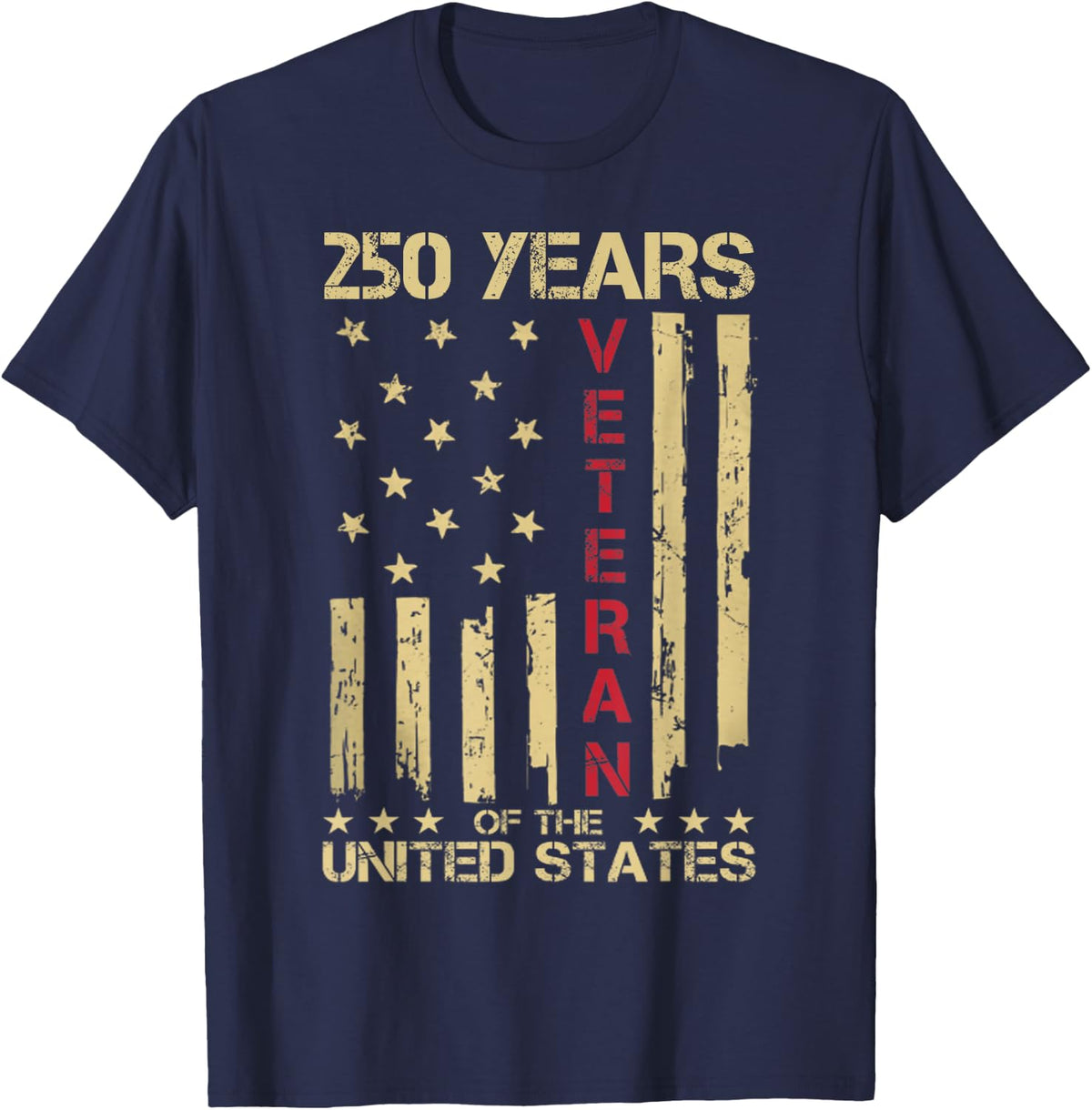 250 Years 1776-2026 Patriotic US Veteran American Flag T-Shirt - Navy Blue