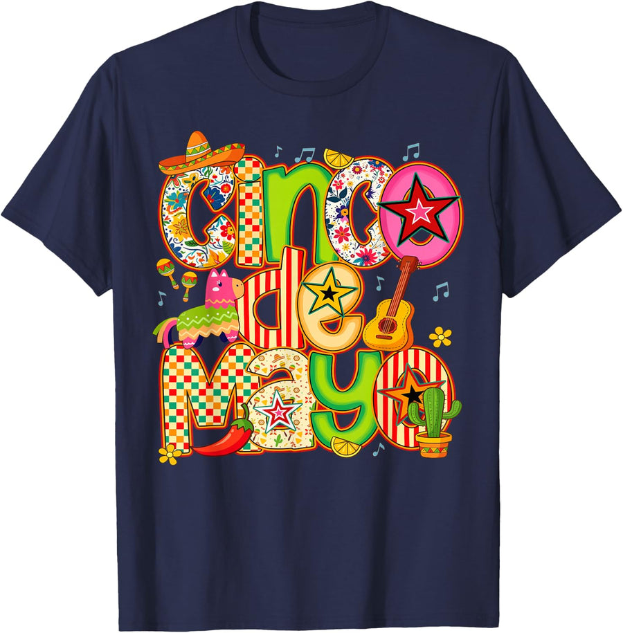 Happy Cinco de Mayo Fiesta Mexican Party 5 De Mayo Men Women T-Shirt - Navy Blue