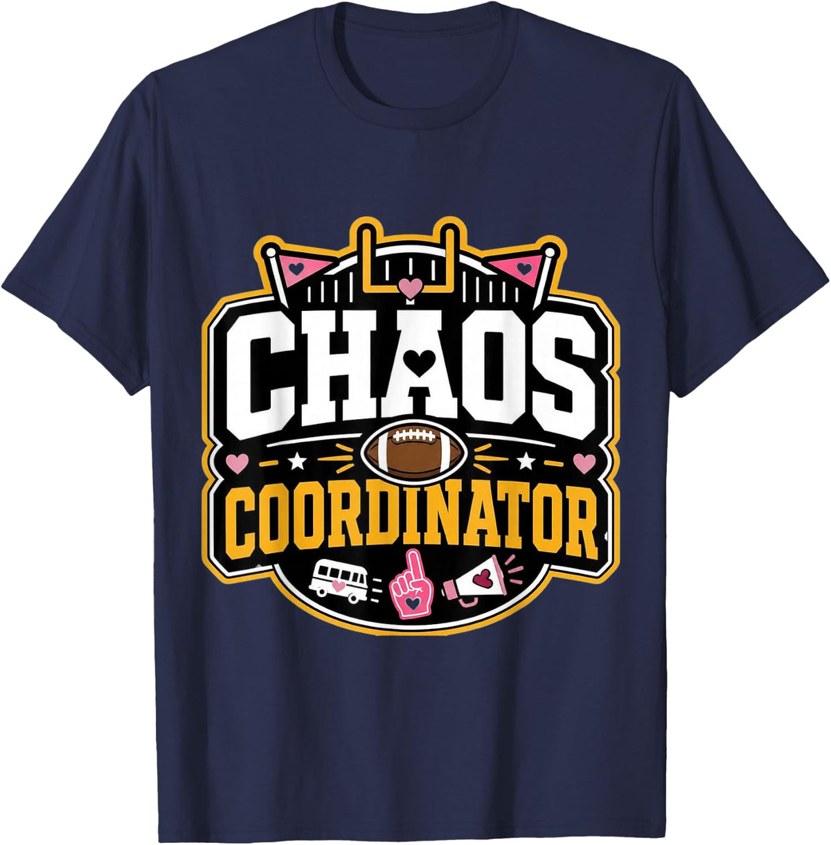 Football Chaos Coordinator Game Day Cheer Sports Fan T-Shirt - Navy Blue