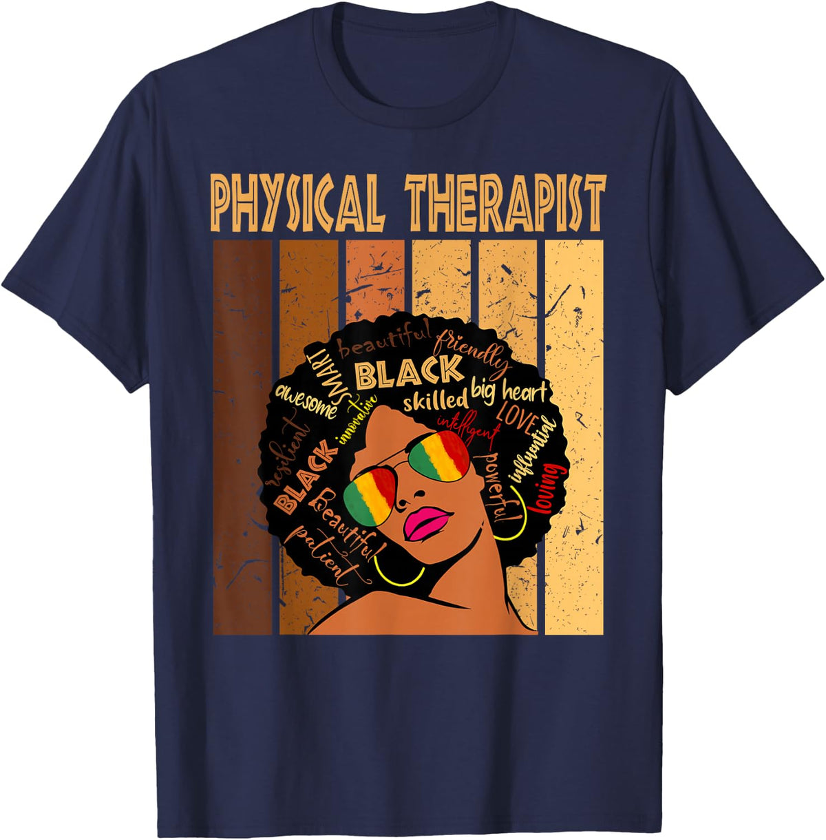 Physical Therapist Afro African American Black History Month T-Shirt - Navy Blue
