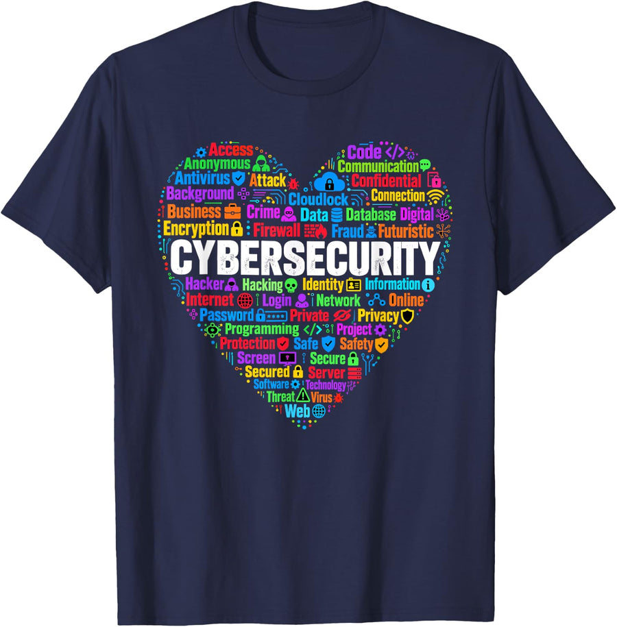 Cybersecurity Word Cloud Cyber Security Cybersecurity T-Shirt - Navy Blue