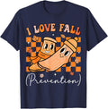 I Love Fall Prevention Fall Physical Therapy Women Nurse T-Shirt - Navy Blue