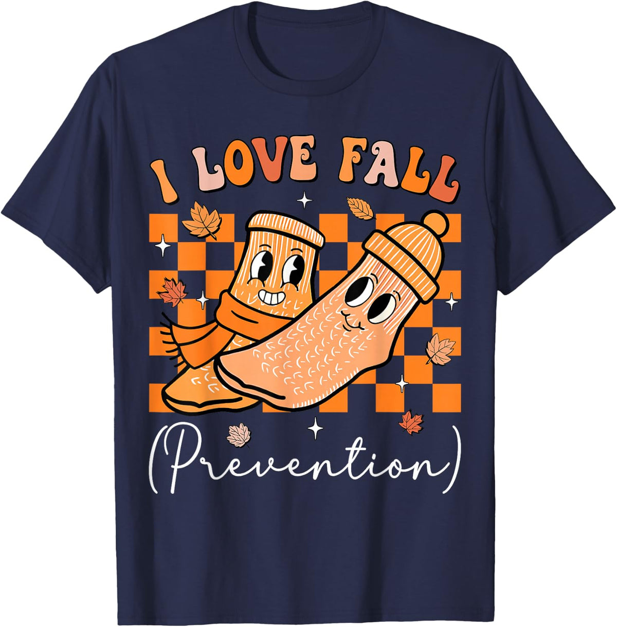 I Love Fall Prevention Fall Physical Therapy Women Nurse T-Shirt - Navy Blue