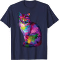 Rainbow Tabby Cat Vibrant Feline Spectrum Kitty Portrait T-Shirt - Navy Blue