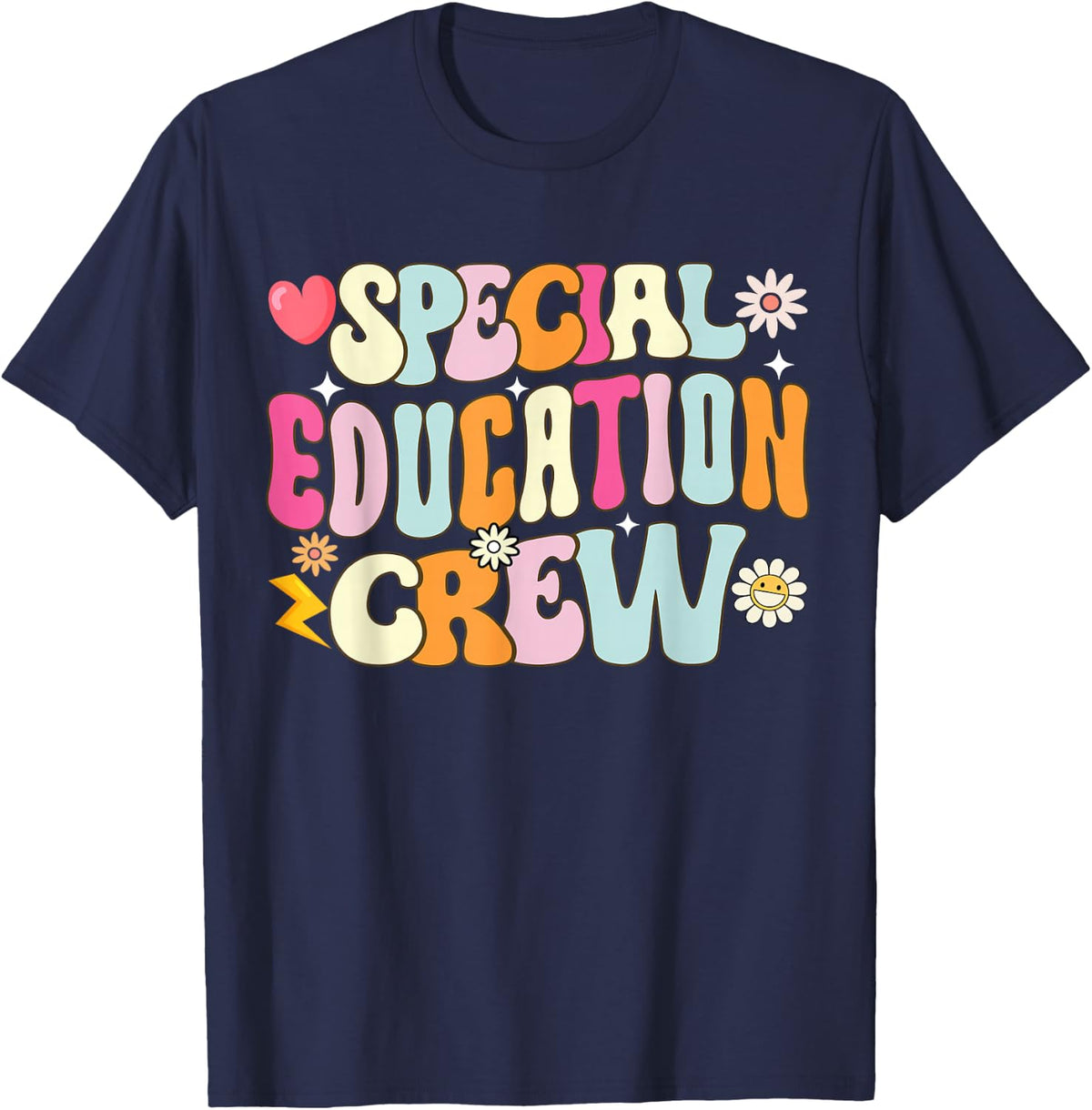 Special Education Teacher SPED Aide Autism Awareness Groovy T-Shirt - Navy Blue