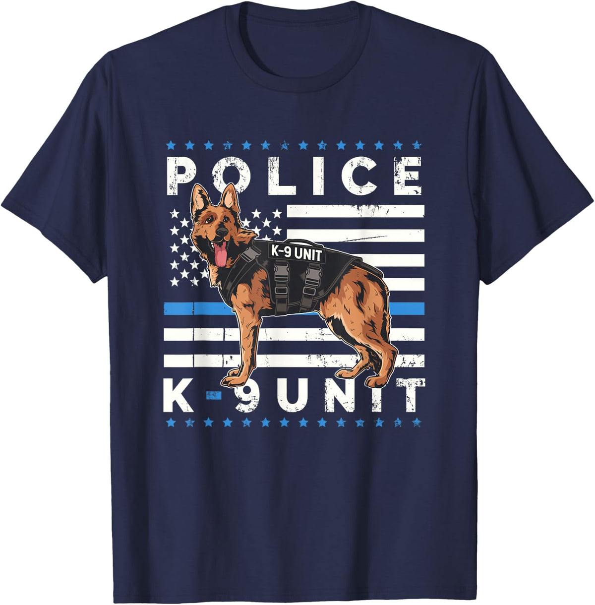 K9 Police Officer American Flag Thin Blue Line K-9 T-Shirt - Navy Blue