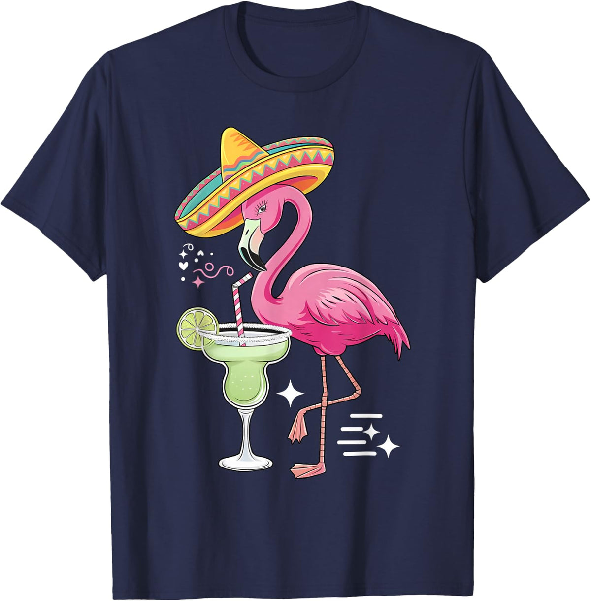 Flamingo Mexican Cinco De Mayo Poncho Drinking Margarita T-Shirt - Navy Blue