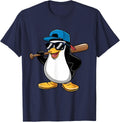 Penguin Baseball Panda Playing Baseball Penguin T-Shirt - Navy Blue