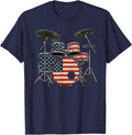 US Flag Play Drums Set Drummer Musician Rock Music Band T-Shirt - Navy Blue