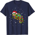 Chameleon Christmas Tree Lights Pajama Santa Xmas T-Shirt - Navy Blue