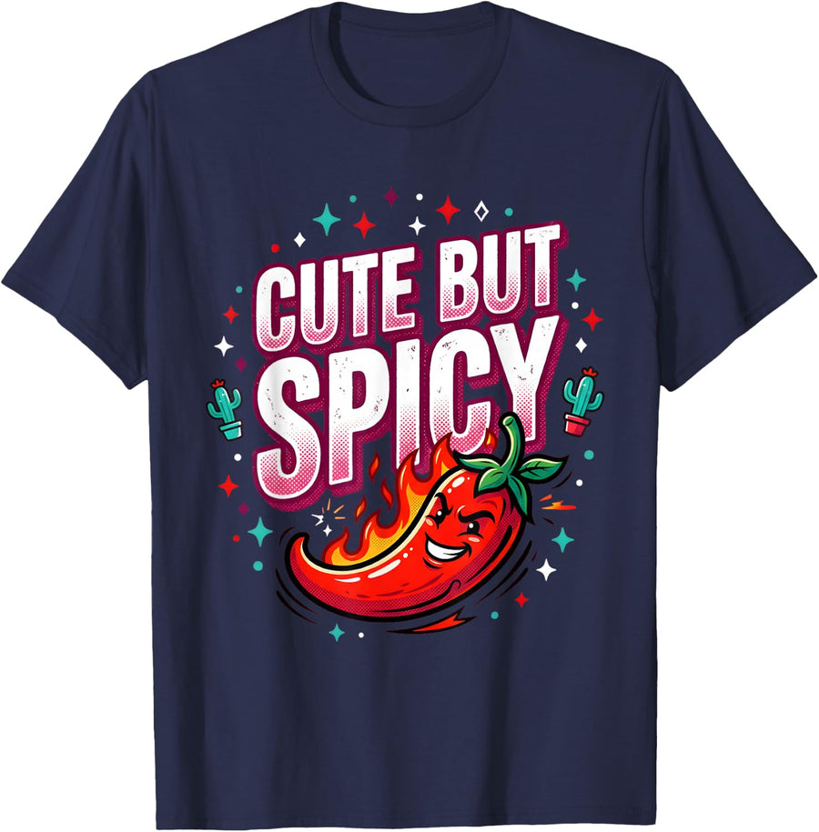 Cute But Spicy Cinco De Mayo Chili Pepper Fiesta T-Shirt - Navy Blue
