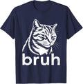 Funny Tabby Cat Bruh Meme Sarcastic Cat Lover T-Shirt - Navy Blue