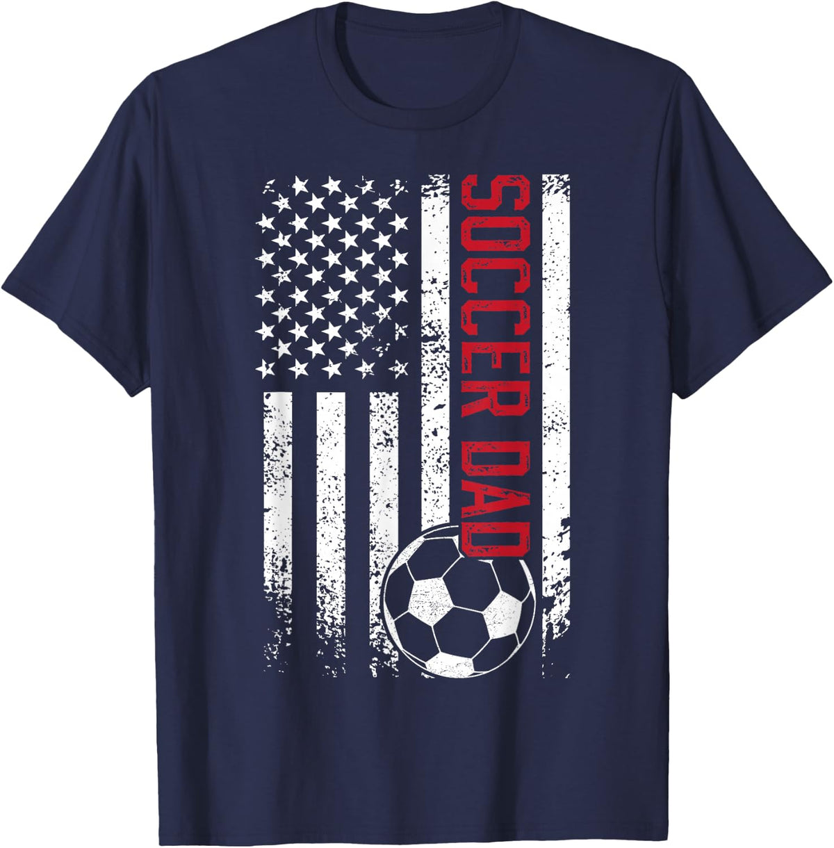 Soccer Dad of A Soccer Player Dad US Flag Soccer Father T-Shirt - Navy Blue