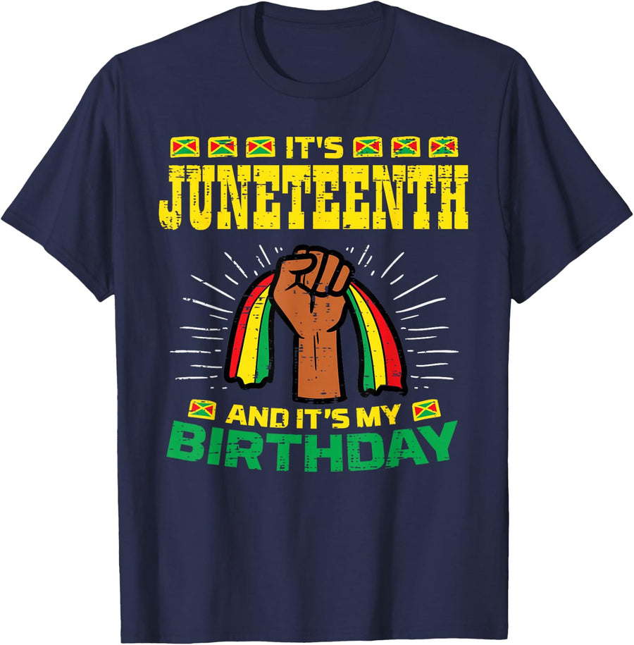 Juneteenth Birthday African American Black Men Women Kids T-Shirt - Navy Blue