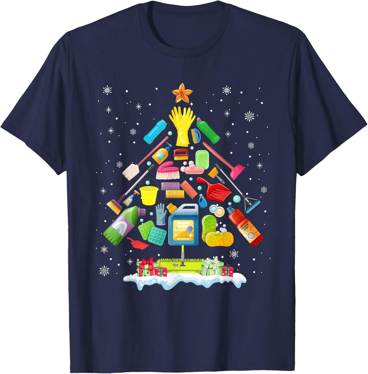 School Custodian Christmas Tree Xmas Funny Custodian Life T-Shirt - Navy Blue