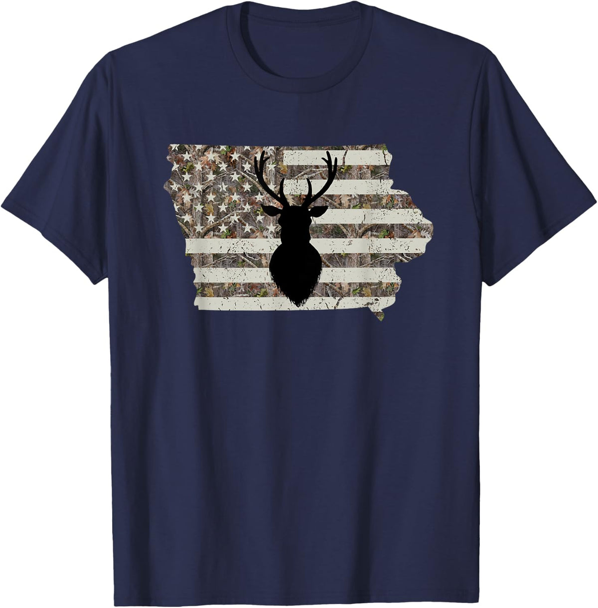 Iowa Whitetail Deer Hunting T-Shirt - Navy Blue