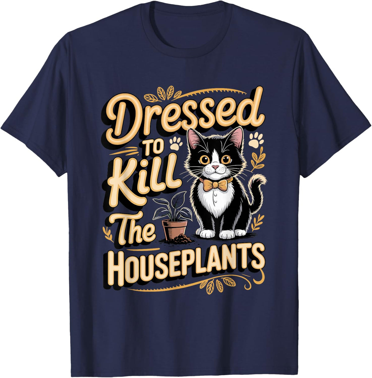 Dressed to Kill The Houseplants Tuxedo Cat T-Shirt - Navy Blue
