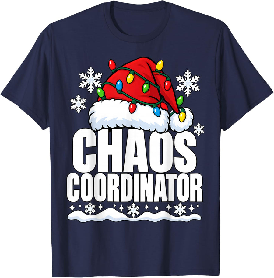 Christmas Chaos Coordinator Santa Hat Winter Xmas T-Shirt - Navy Blue
