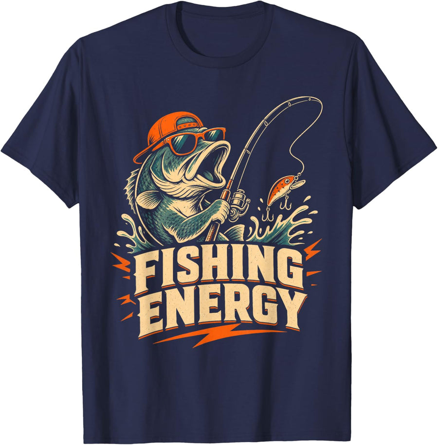 Fishing Energy Bass Angler Sportfishing Humor T-Shirt - Navy Blue