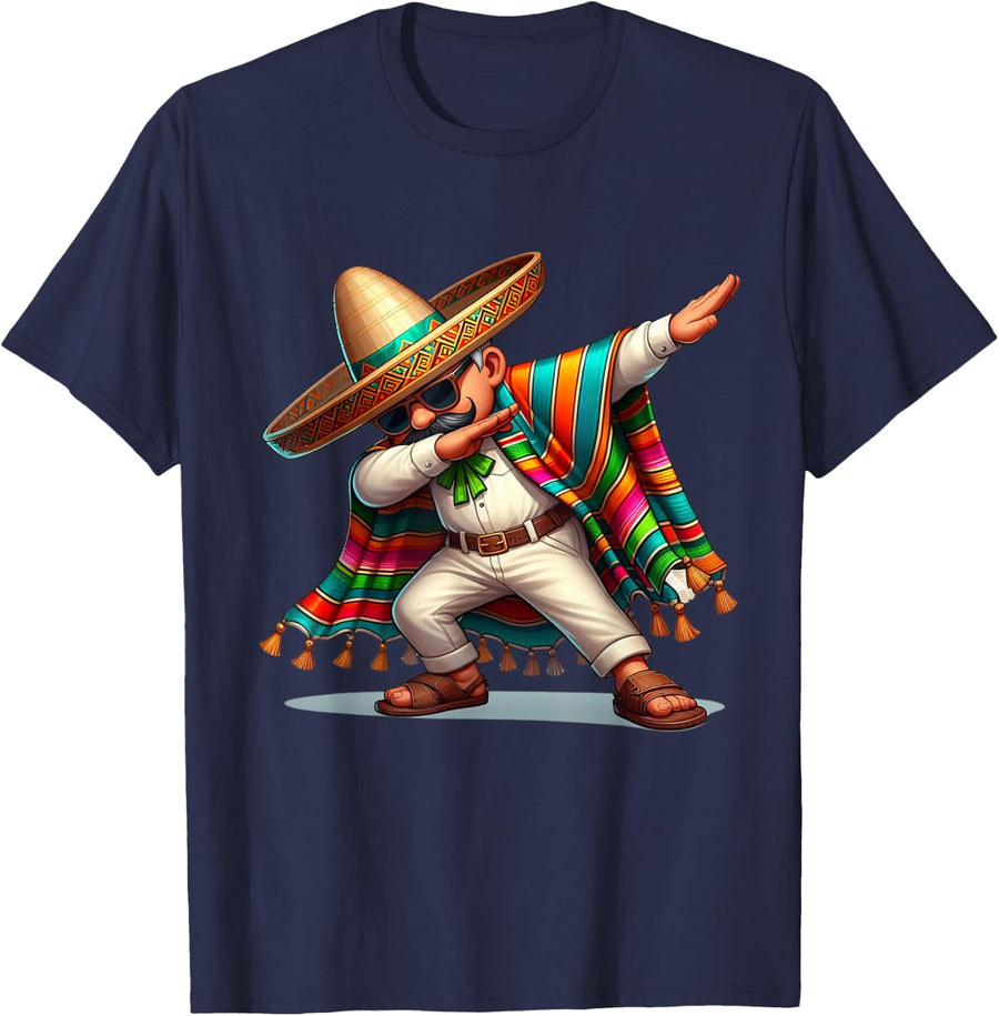 Dabbing Mexican Poncho Cinco de Mayo T-Shirt Tee for Men Boys Sombrero Dab - Navy Blue