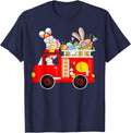 Bunny Riding Firetruck Easter Day Firefighter Happy Easter T-Shirt - Navy Blue