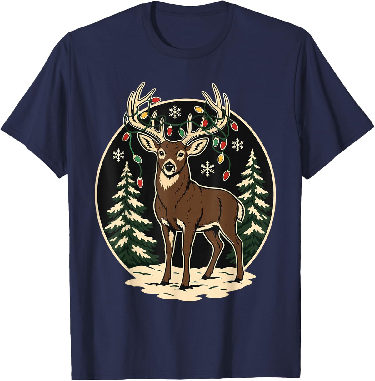 Deer Hunting Christmas Buck Lights Whitetail T-Shirt - Navy Blue