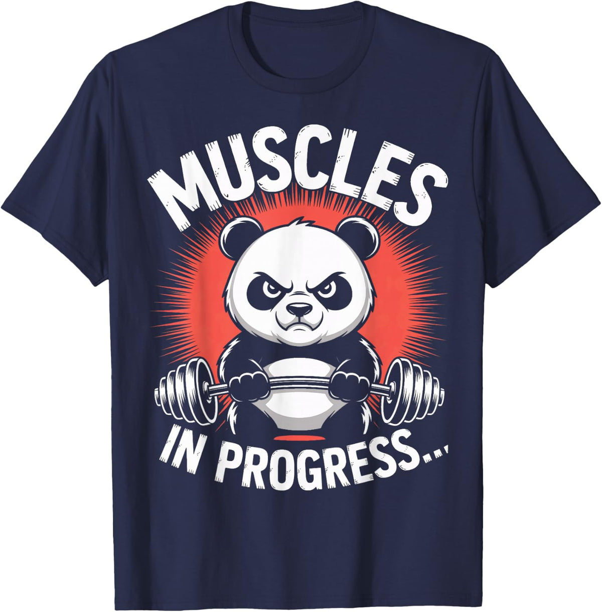 Muscles in Progress Workout Panda Barbell Gym Enthusiast T-Shirt - Navy Blue