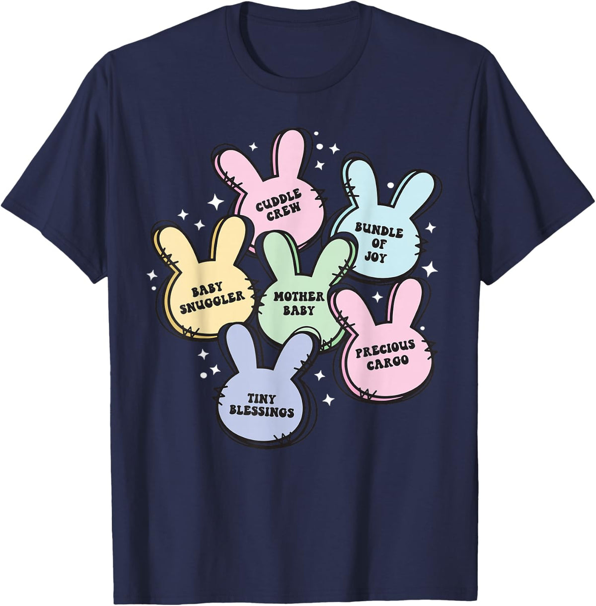 Mother Baby Nurse Easter Bunny Postpartum Nurse OBGYN Spring T-Shirt - Navy Blue