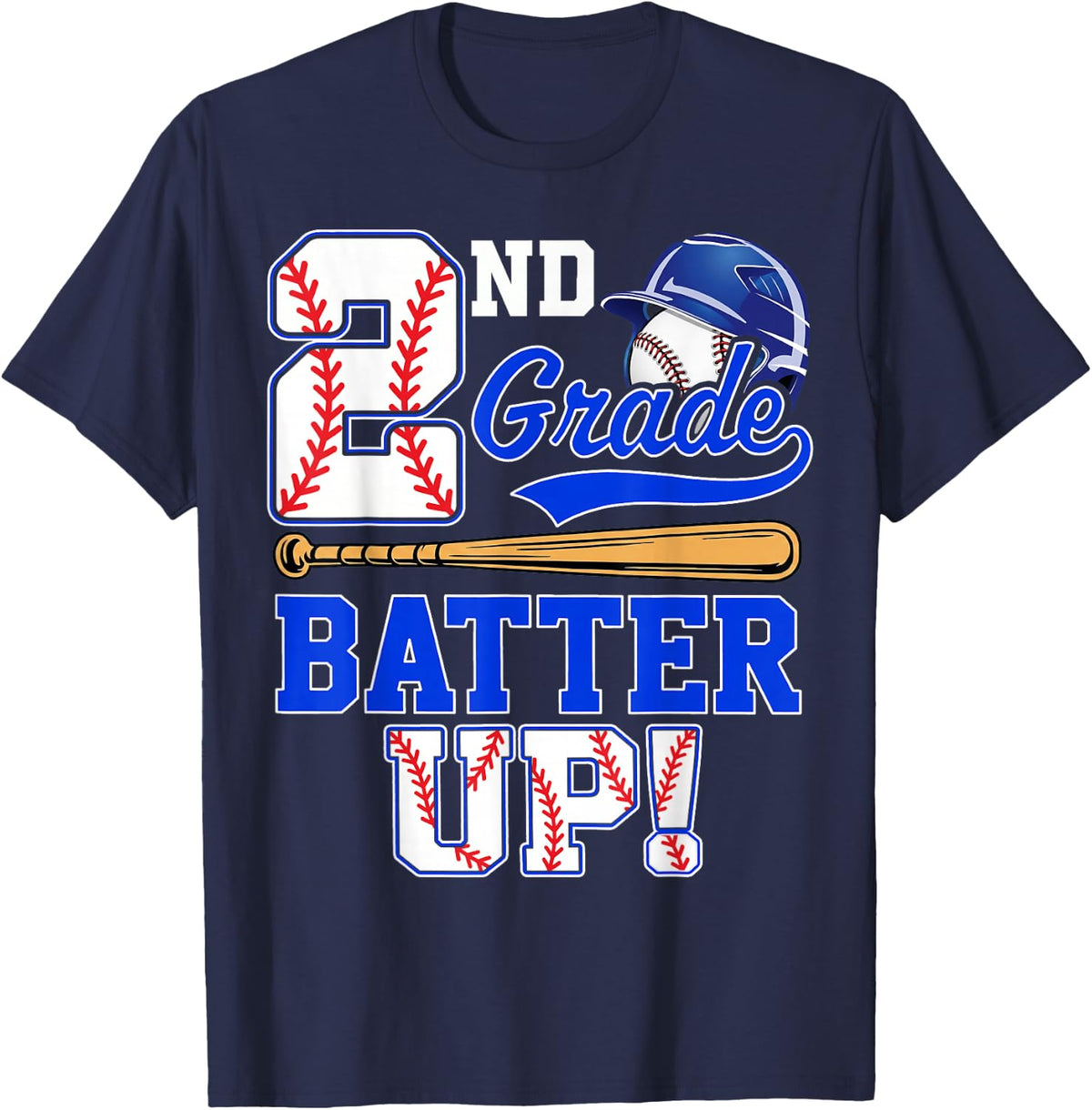 2nd Grade Batter Up Baseball First Day of School Boys T-Shirt - Navy Blue