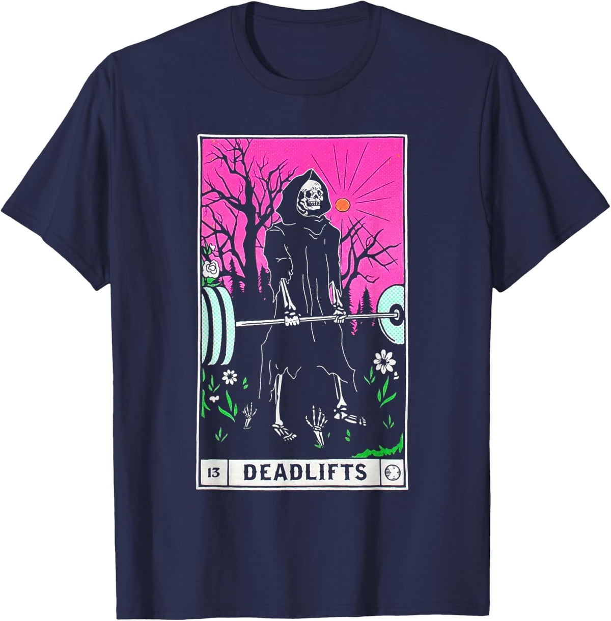 Funny Tarot Card Deadlifts Gym Workout Occult Reader Black T-Shirt - Classic Fit - Navy Blue