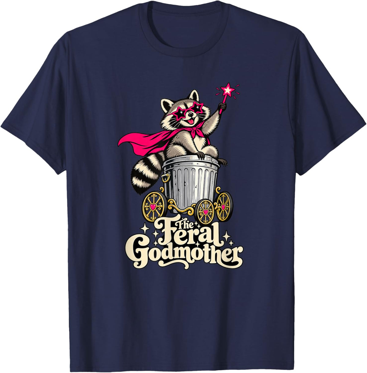 Caped Raccoon Trash Coach The Feral Godmother T-Shirt - Navy Blue