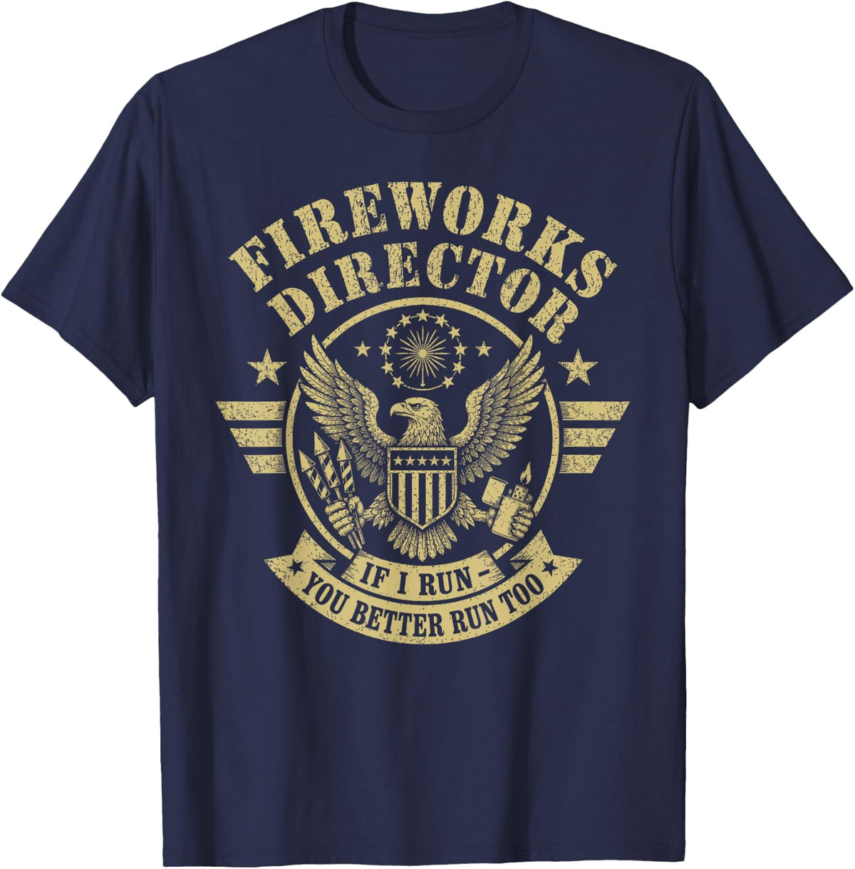 4th of July Memorial Day Boom, Patriotic Fireworks Director T-Shirt - Navy Blue