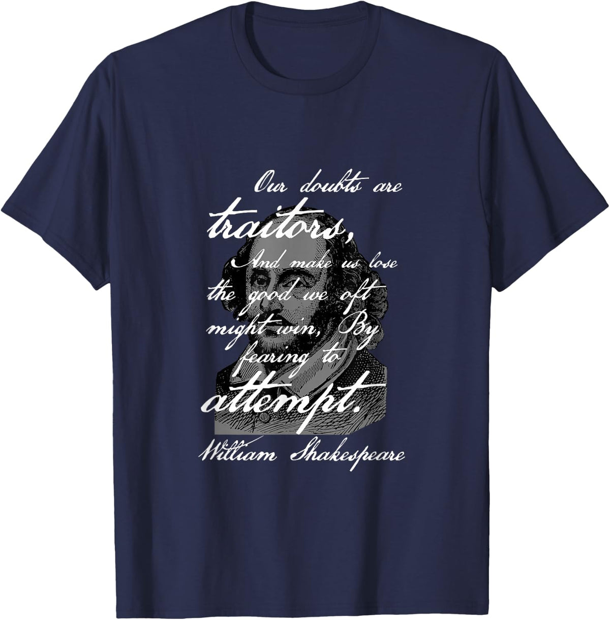 Shakespeare’s Quote in Handwriting Style Calligraphy Vintage T-Shirt - Navy Blue