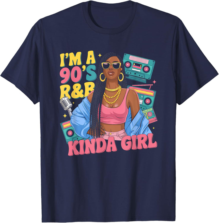 90s R&B Shirts For Women Raised On 90s R&B Girl Hip Hop Muse T-Shirt - Navy Blue