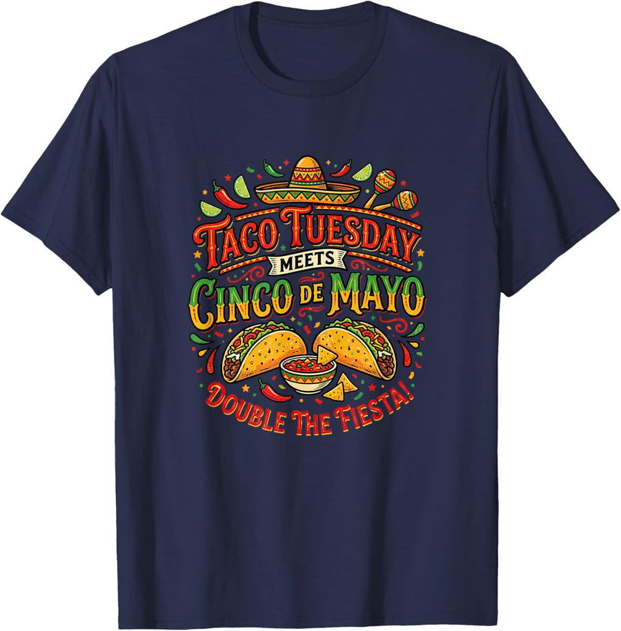 Taco Tuesday Shirt Cinco De Mayo Fiesta Tacos Holiday Mashup Fun T-Shirt Tees - Navy Blue