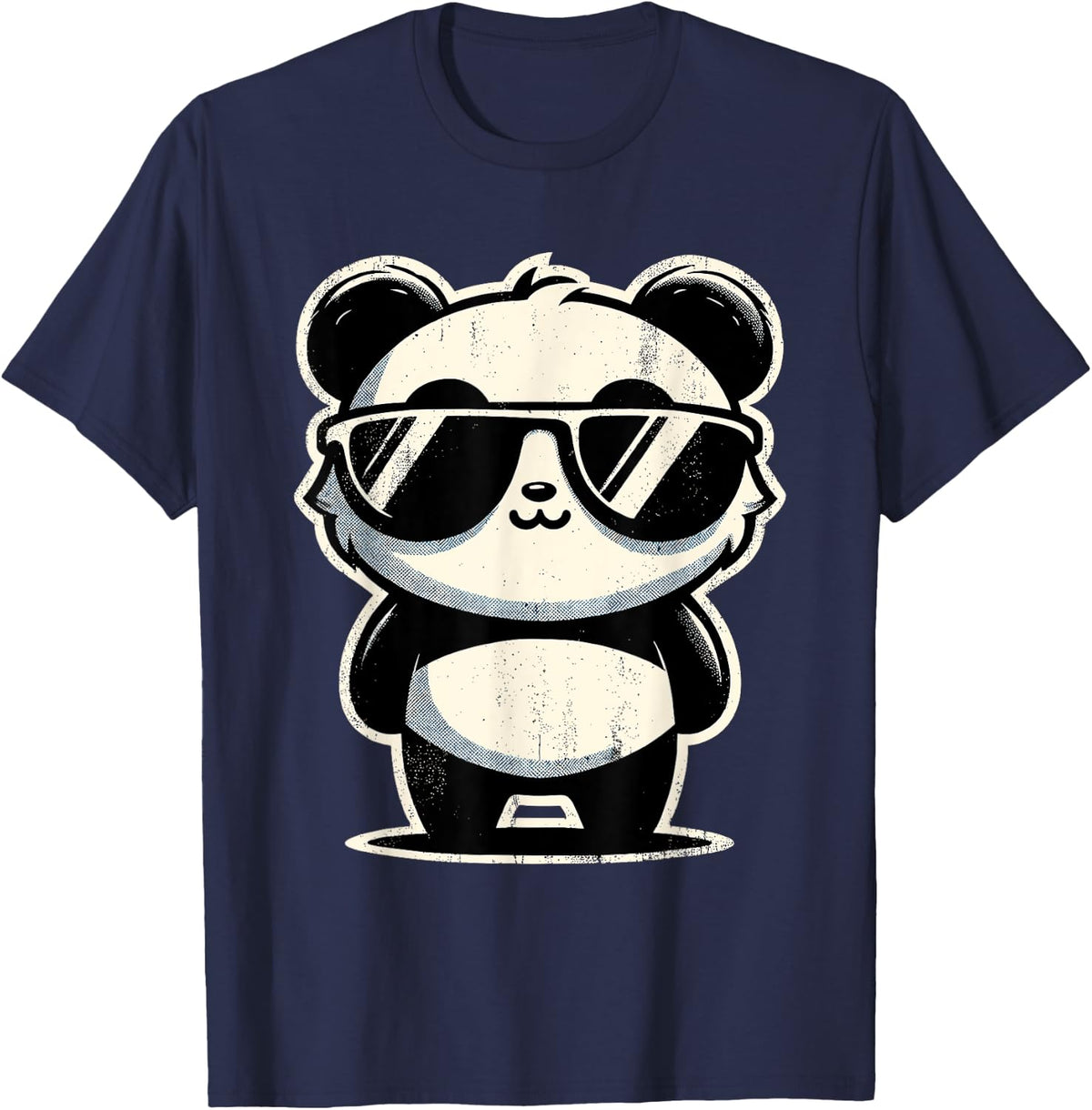 Retro Panda in Sunglasses BBQ Pool Party Funny Panda T-Shirt - Navy Blue