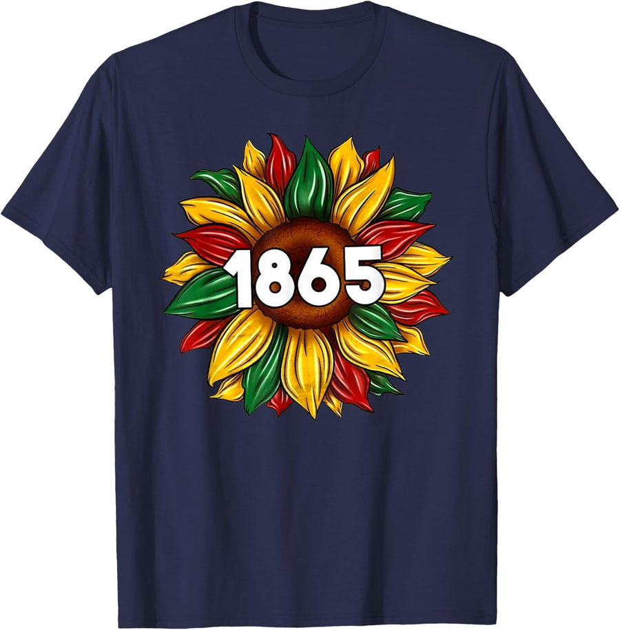 Sunflower Juneteenth 1865 Celebrates Black African American T-Shirt - Navy Blue