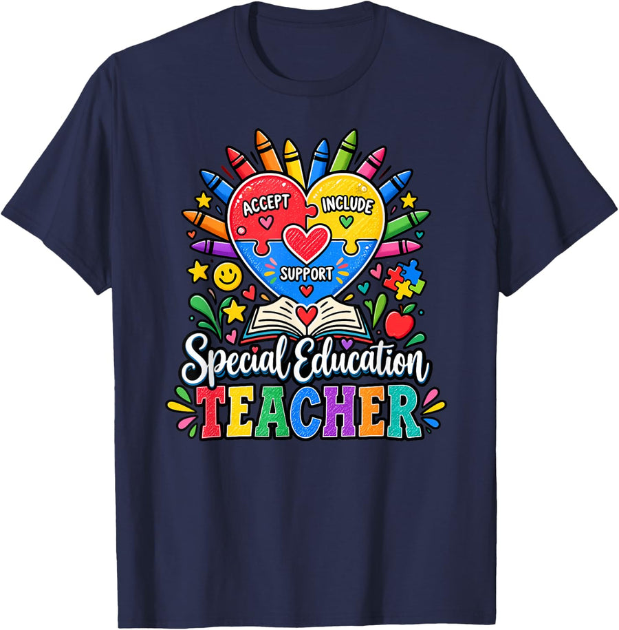 Special Education Teacher SPED Autism Inclusion Support T-Shirt - Navy Blue