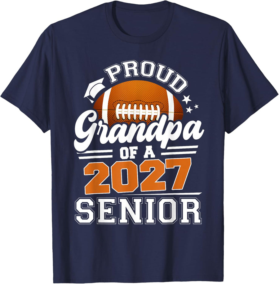 Proud Grandpa of A 2027 Senior American Football Graduation T-Shirt - Navy Blue