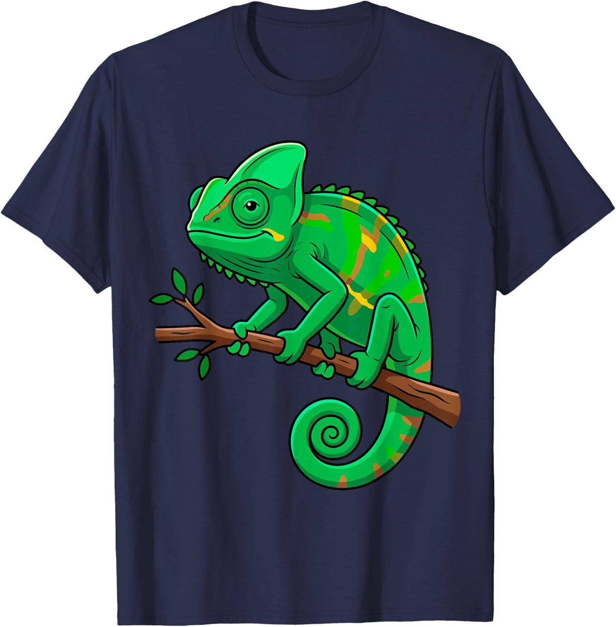 Cute Chameleon Reptile Tropical Cartoon Art T-Shirt - Navy Blue