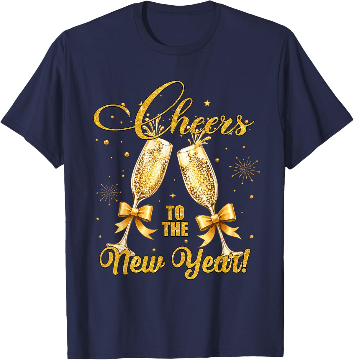 Cheers to The New Year 2027 Champagne Glasses Celebration T-Shirt - Navy Blue