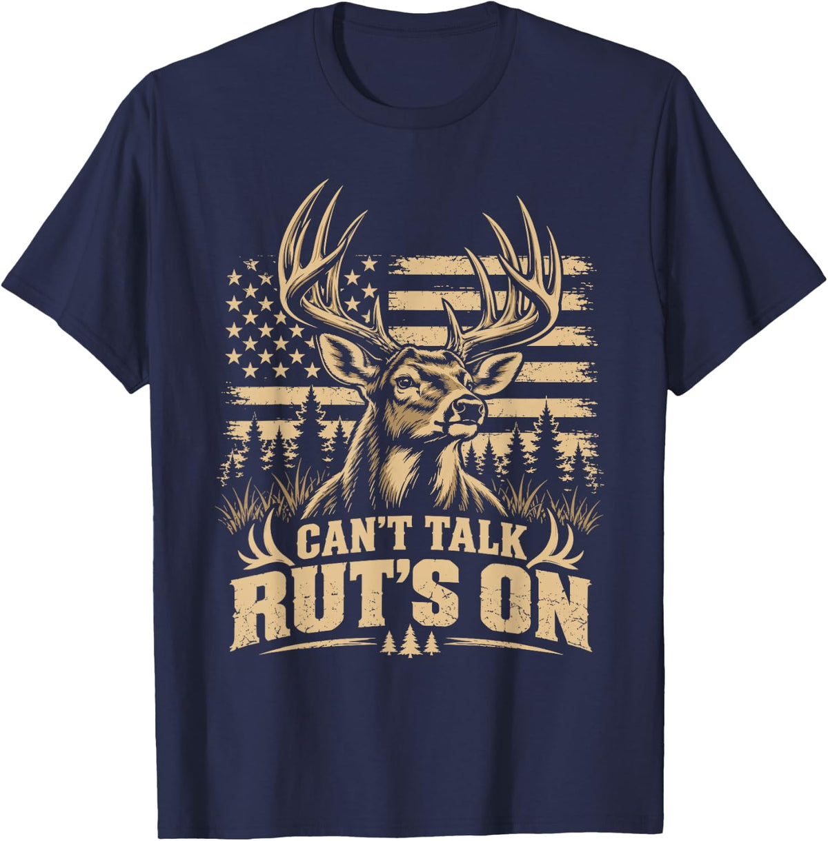 Can't Talk Ruts On Vintage Whitetail Deer Hunting T-Shirt - Navy Blue