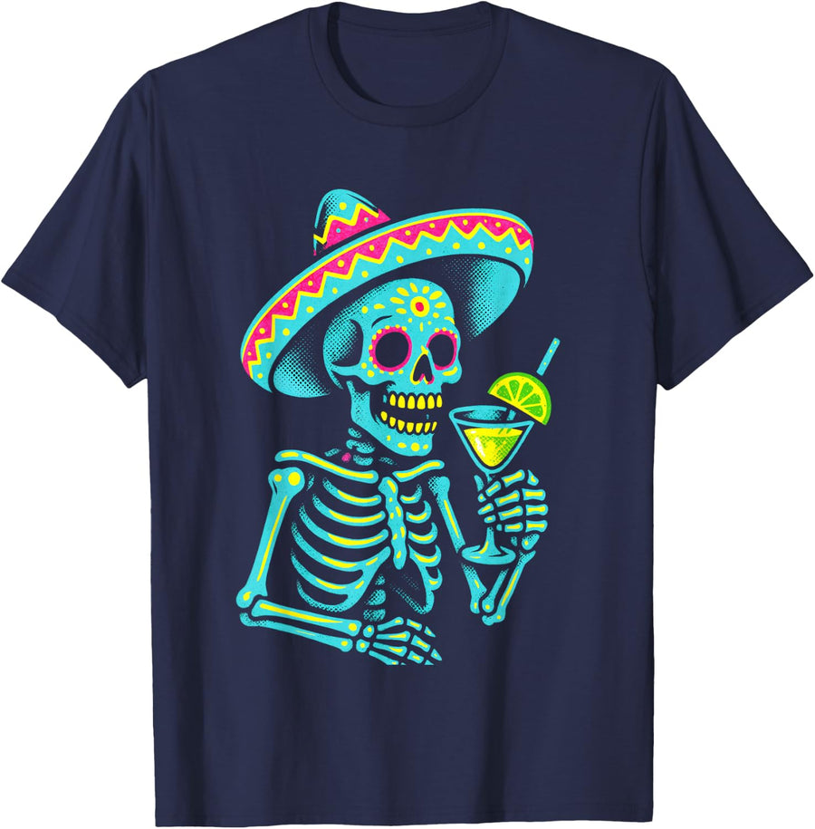 Cinco de Mayo Skeleton - Mexican Sombrero Party T-Shirt - Navy Blue
