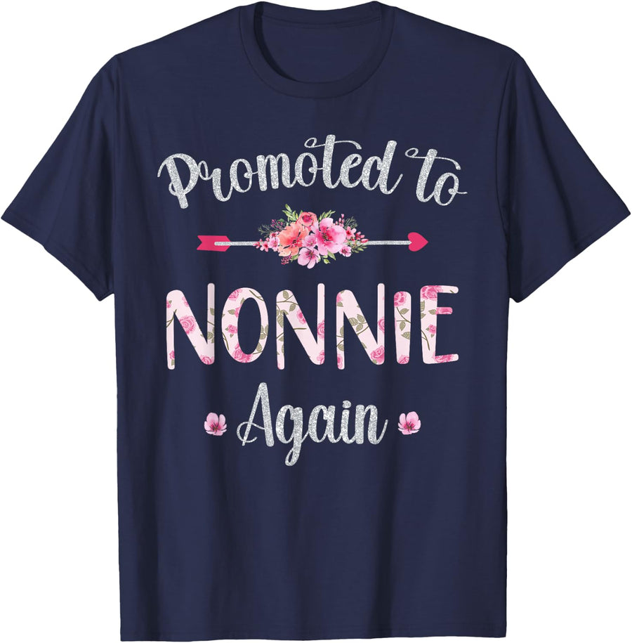 Promoted to Nonnie Again Mother's Day Baby Announcement T-Shirt - Navy Blue