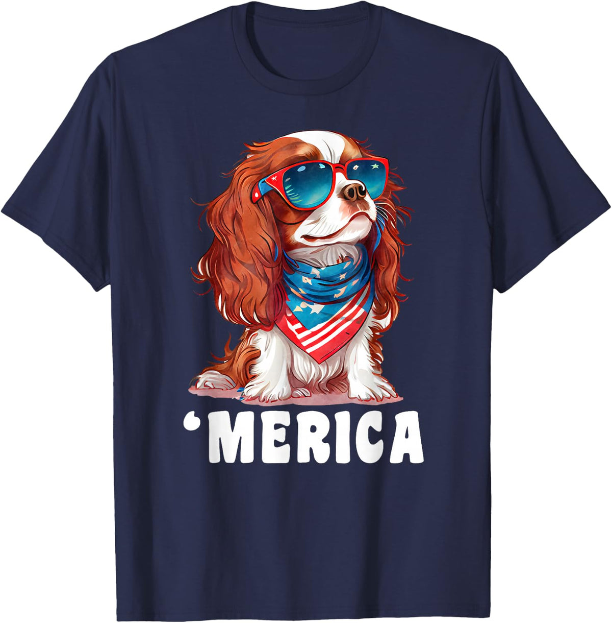 Retro 'Merica Cavalier Spaniel dog Dad Mom 4th of July T-Shirt - Navy Blue