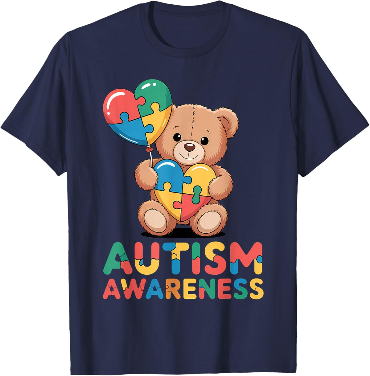 Autism Awareness Bear T-Shirt - Navy Blue