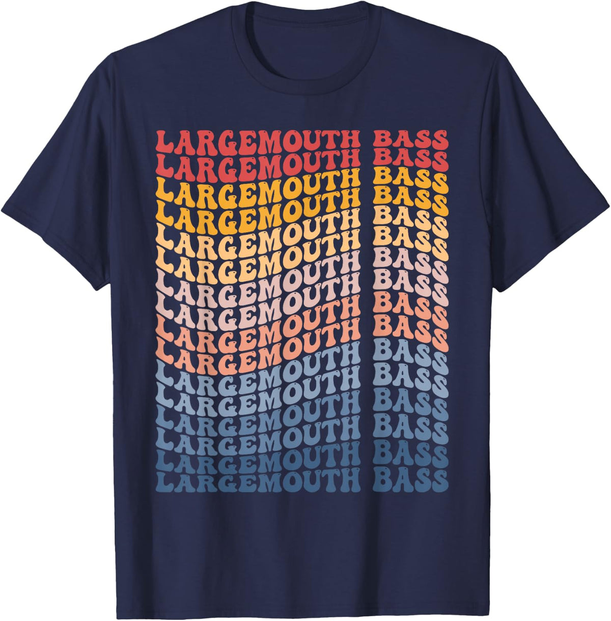 Largemouth Bass Groovy Retro Fish T-Shirt - Navy Blue