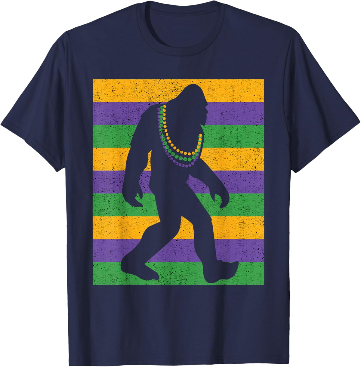 Bigfoot Mardi Gras Sasquatch Funny Men Kids T-Shirt - Navy Blue