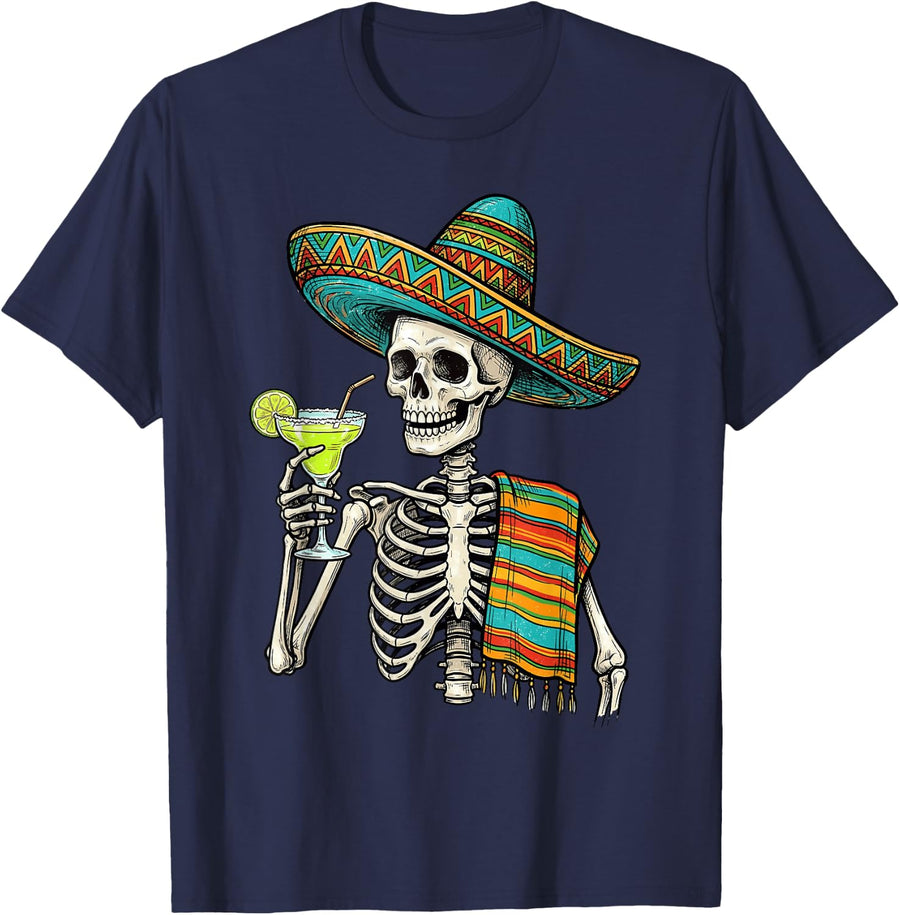 Mexican Skeleton Sombrero Cinco De Mayo Mexican Fiesta Men T-Shirt - Navy Blue